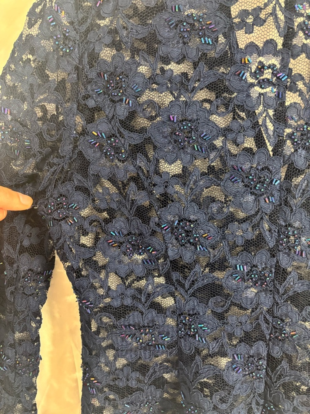 Lace Beaded Long Flare Sleeve Witchy Whimsigoth Sheer Button Up Blouse Size L - Picture 16 of 16
